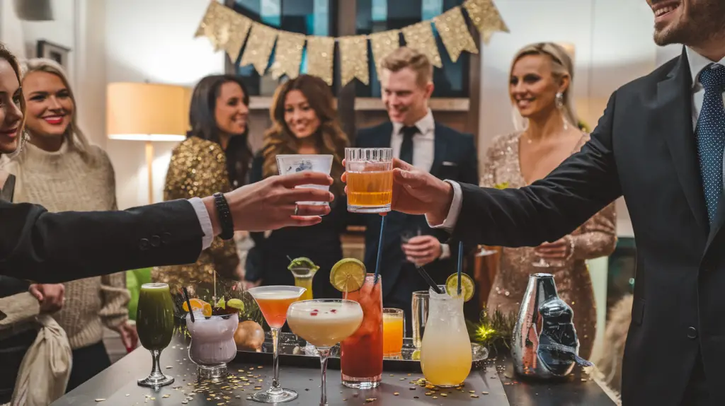 people at a New Years Eve party drinking cocktails